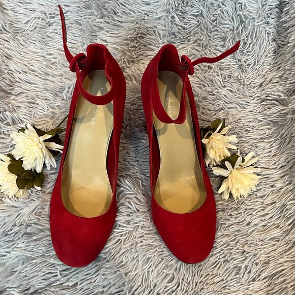 Mark Fisher Red Suede Heels with Strap - Picture 2 of 6